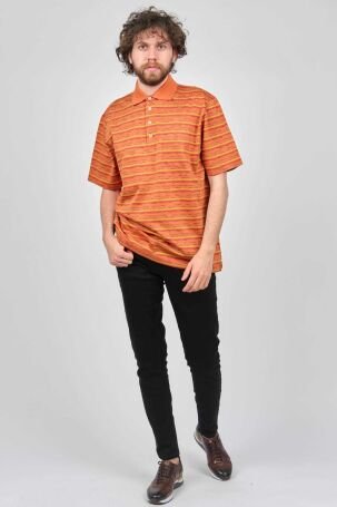 Baila Erkek Cep Detaylı Çizgili Polo Yaka T-Shirt 1196528 Oranj - 3