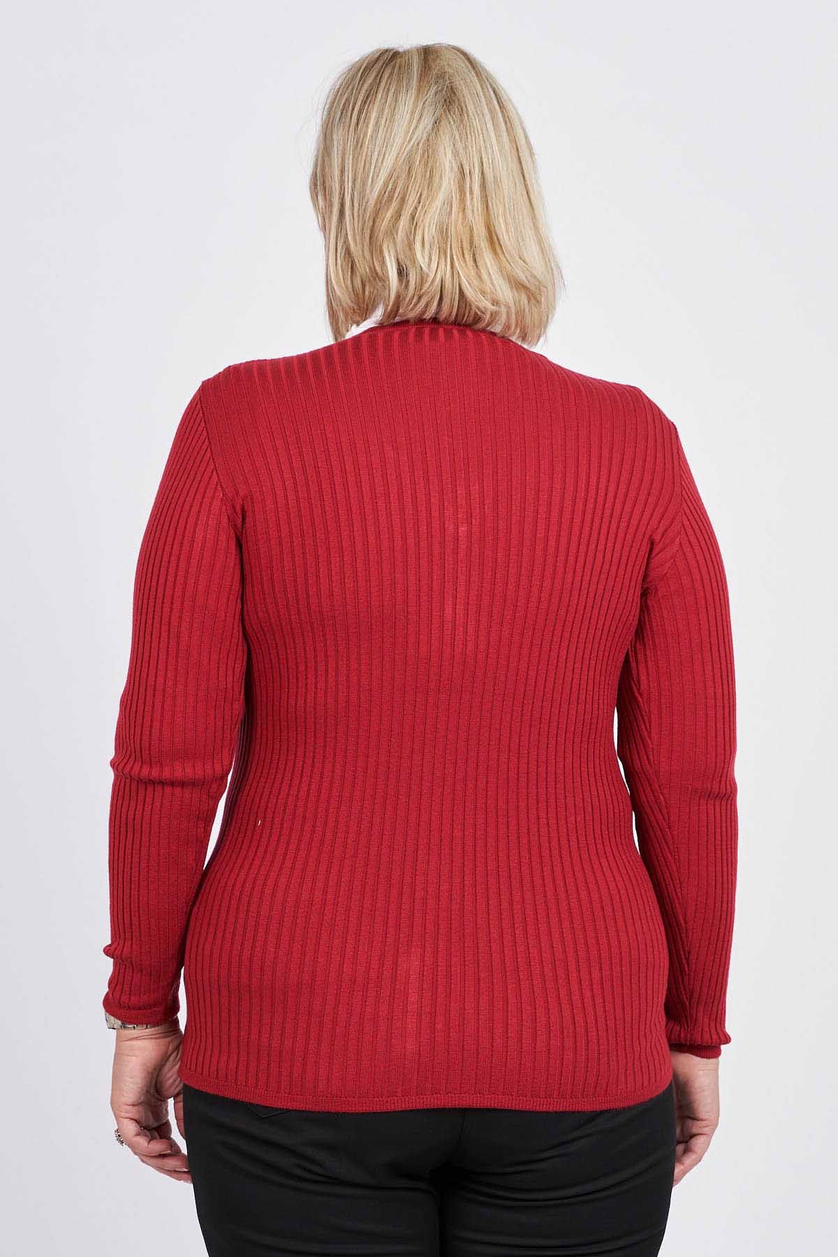 Büşra Triko Kadın Düğmeli V Yaka Hırka 3997258 Kırmızı - 6