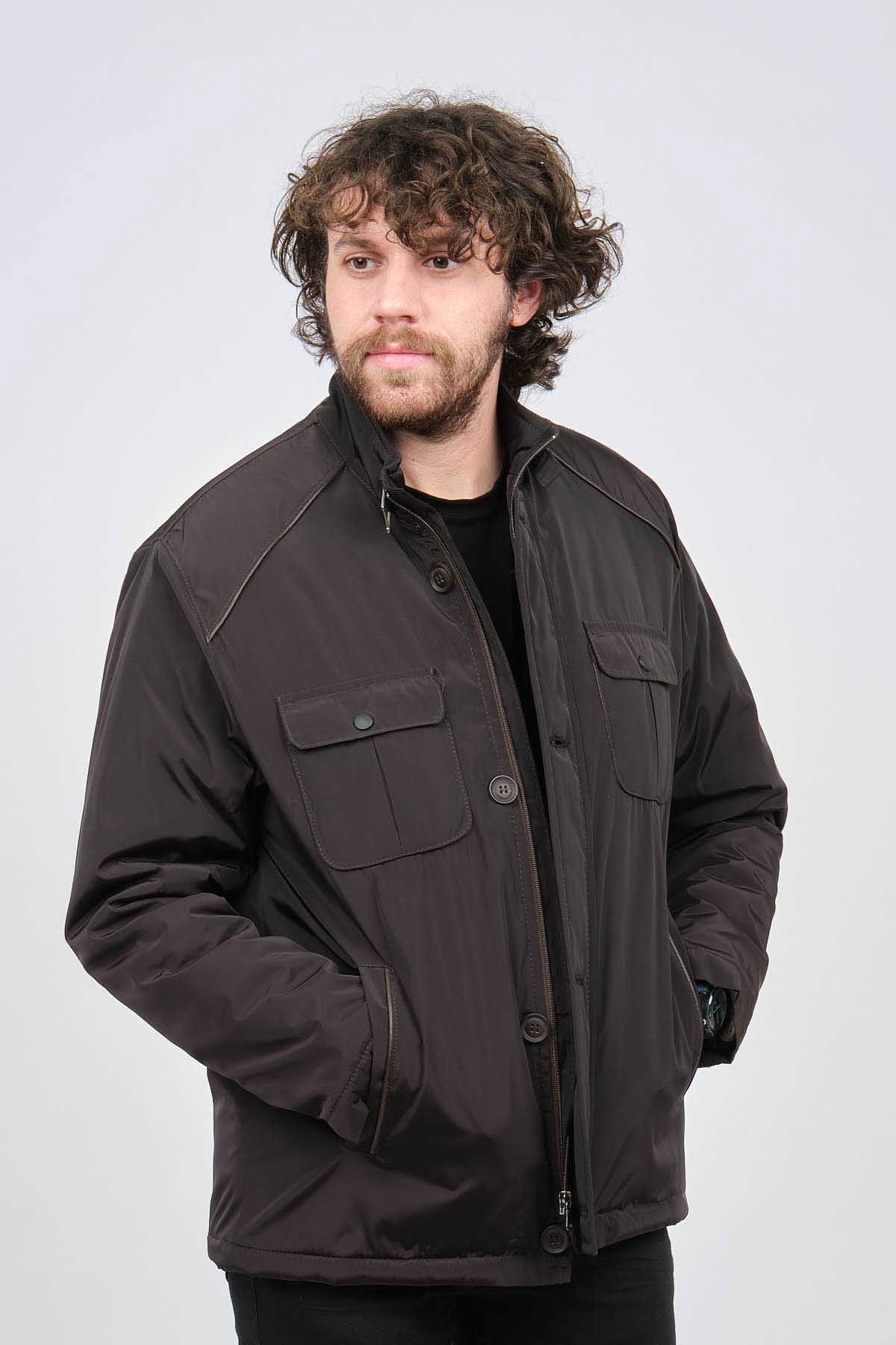 By Serco Erkek Deri Biyeli Kapak Cepli Mont 0620661 Kahverengi - 2