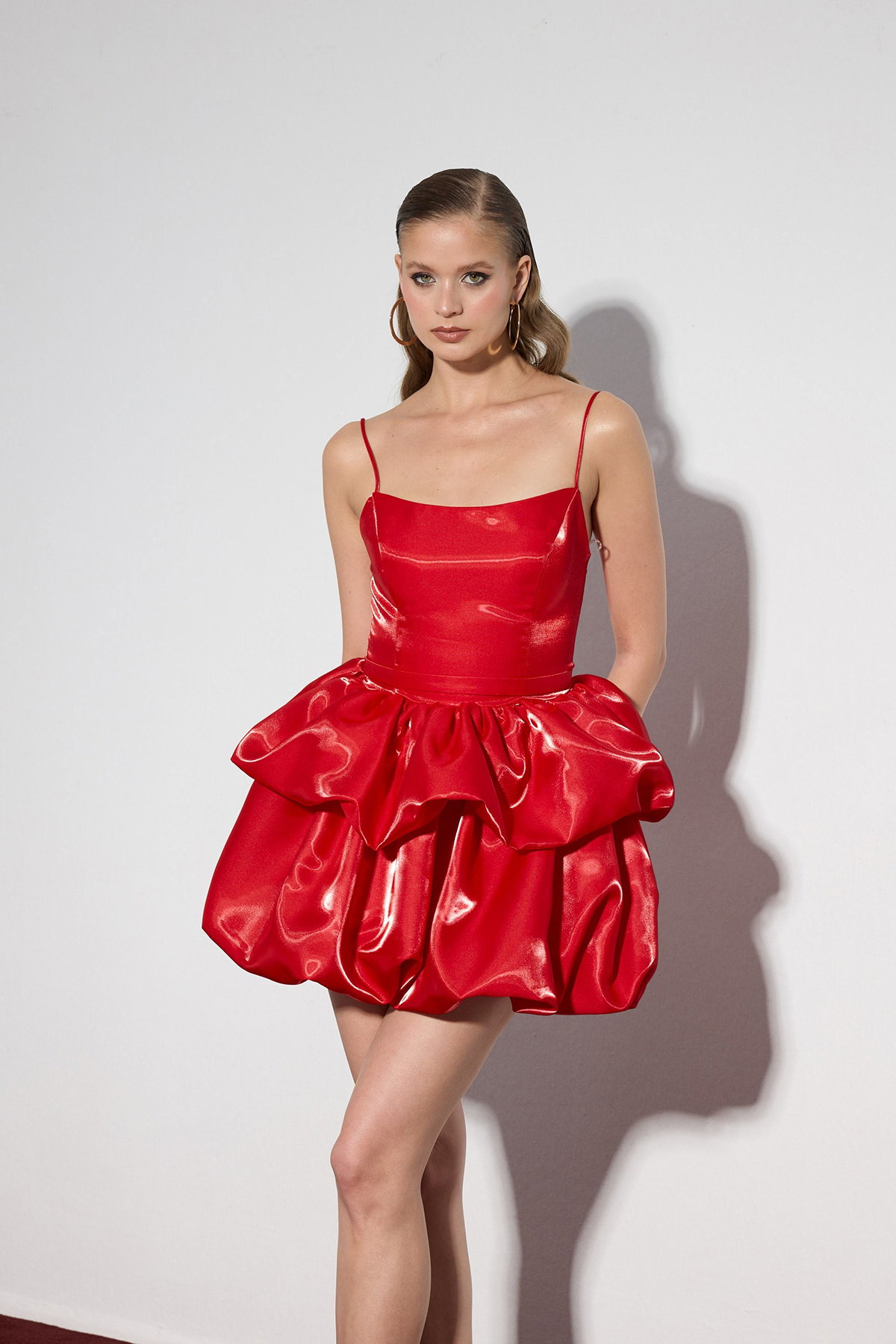 Carmen Kadın Askılı Balon Etek Mini Abiye Elbise 58622 Kırmızı - 3