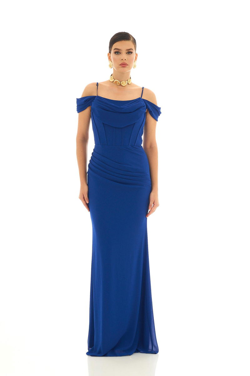 Carmen Kadın Askılı Uzun Şifon Abiye Elbise 58464 Saks - 1