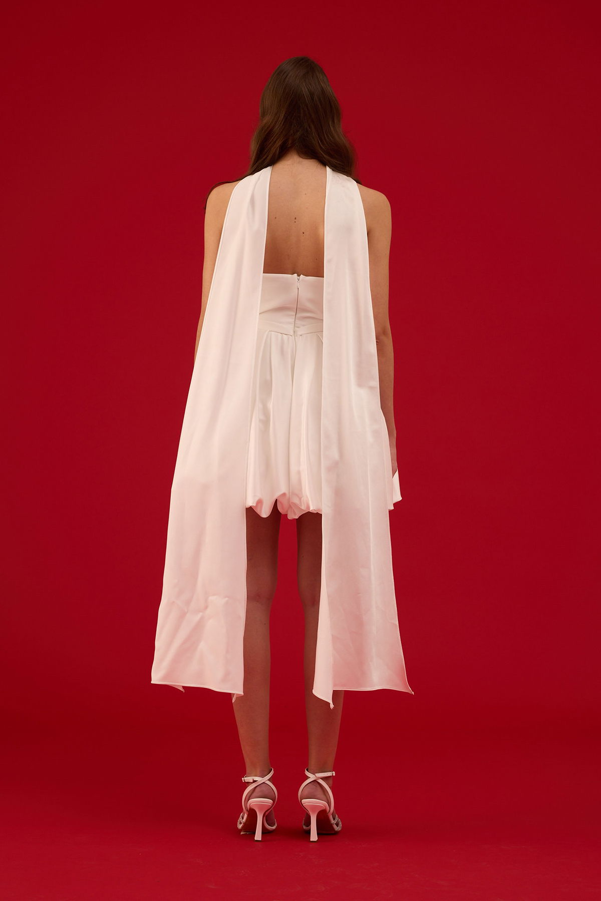 Carmen Kadın Balon Etek Güllü Saten Abiye Elbise 58617 Beyaz - 5