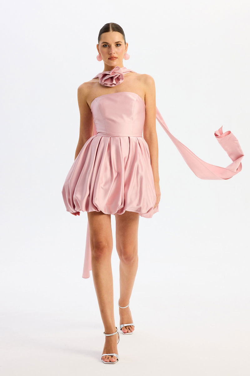 Carmen Kadın Balon Etek Güllü Saten Abiye Elbise 58617 Pudra - Carmen