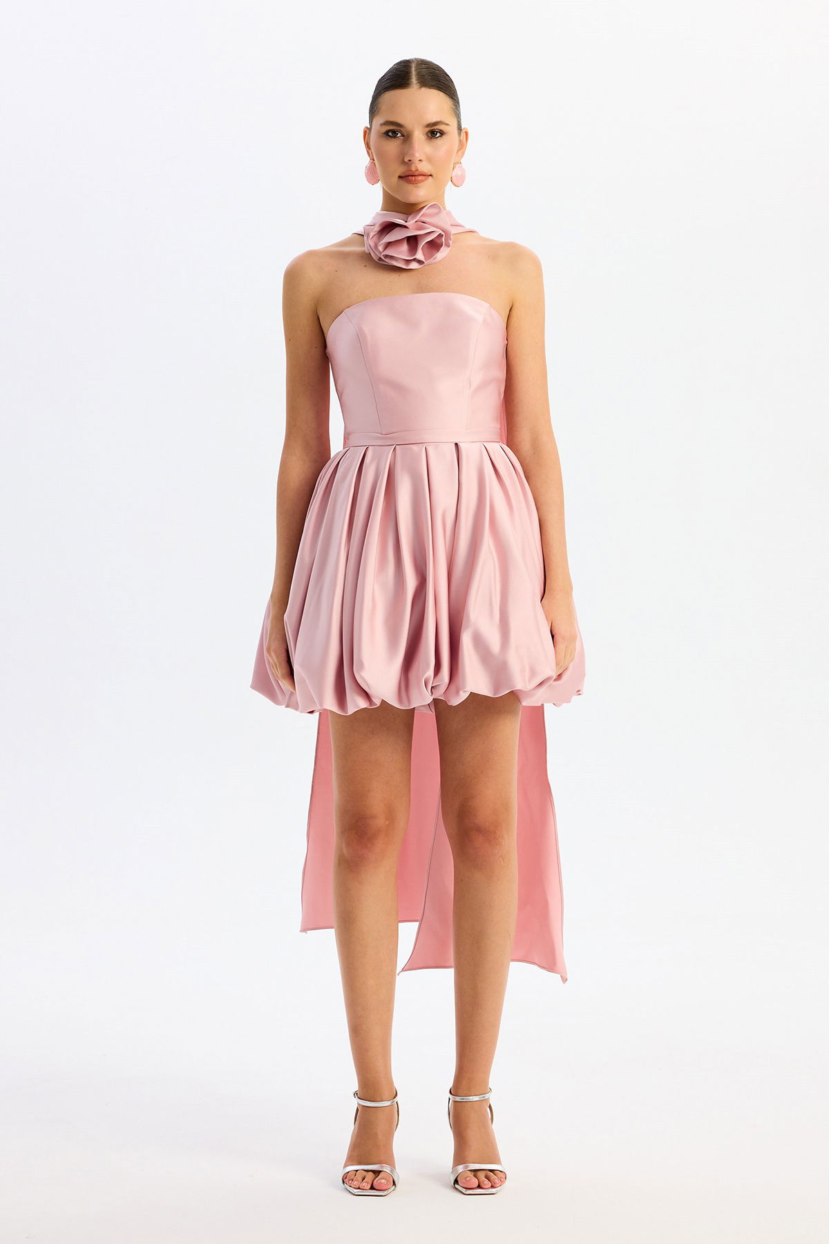 Carmen Kadın Balon Etek Güllü Saten Abiye Elbise 58617 Pudra - 2