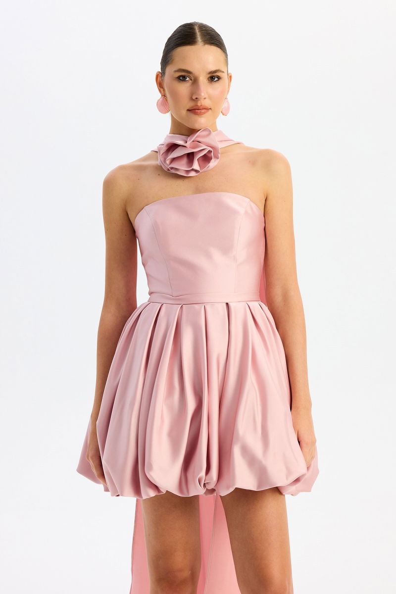 Carmen Kadın Balon Etek Güllü Saten Abiye Elbise 58617 Pudra - 3