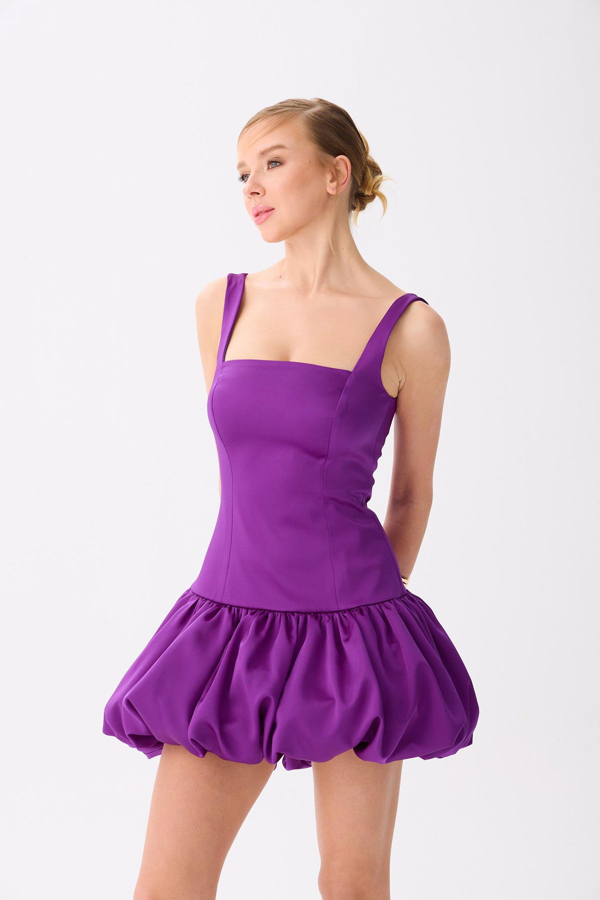 Carmen Kadın Balon Etek Saten Abiye Elbise 58514 Mor - 3