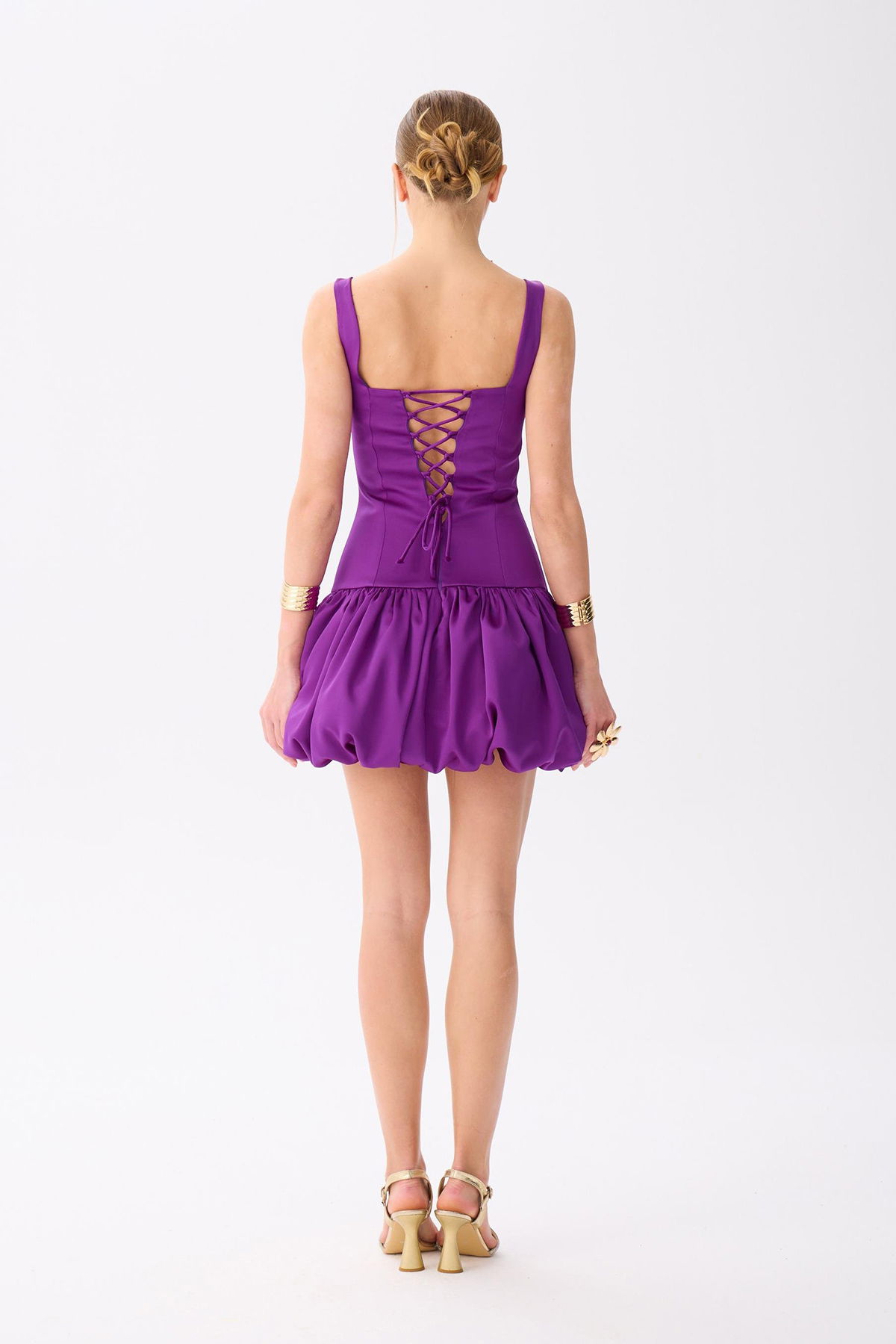 Carmen Kadın Balon Etek Saten Abiye Elbise 58514 Mor - 4