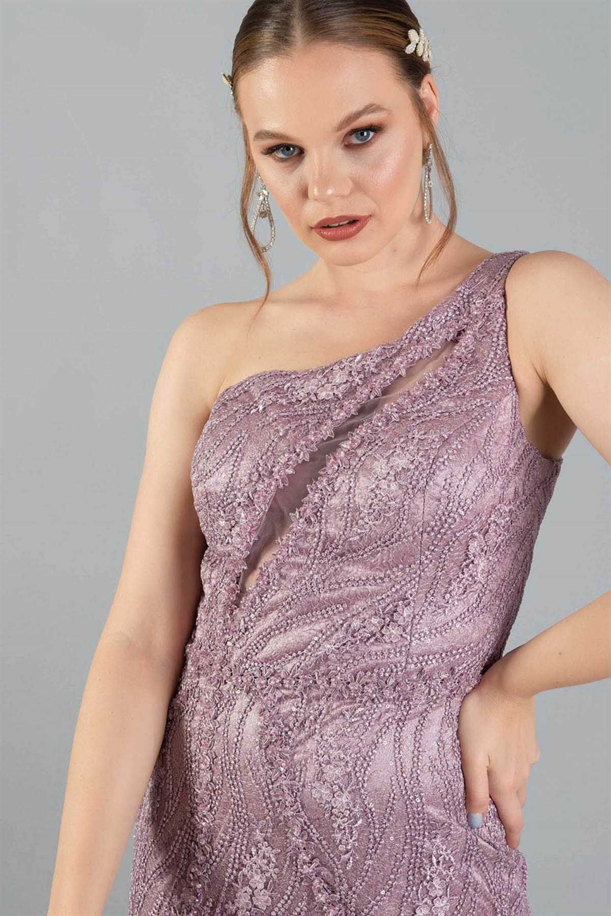 Carmen Kadın Dantel Göğüs Detaylı Yırtmaçlı Abiye 5815569 Lila - 3