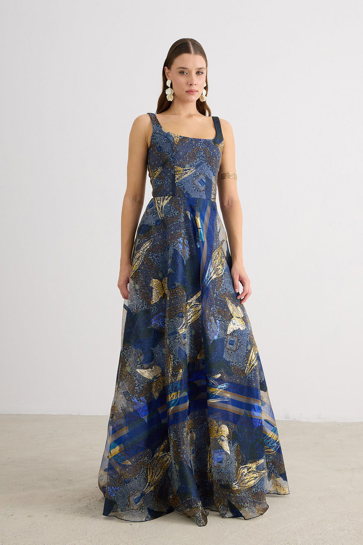 Carmen Kadın Kare Yaka Jakarlı Abiye Elbise 58605 Lacivert - 1