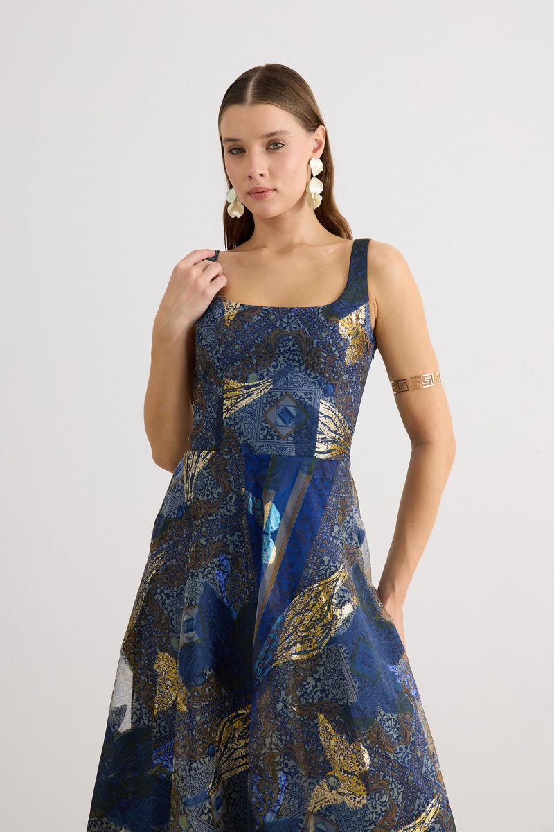 Carmen Kadın Kare Yaka Jakarlı Abiye Elbise 58605 Lacivert - 2