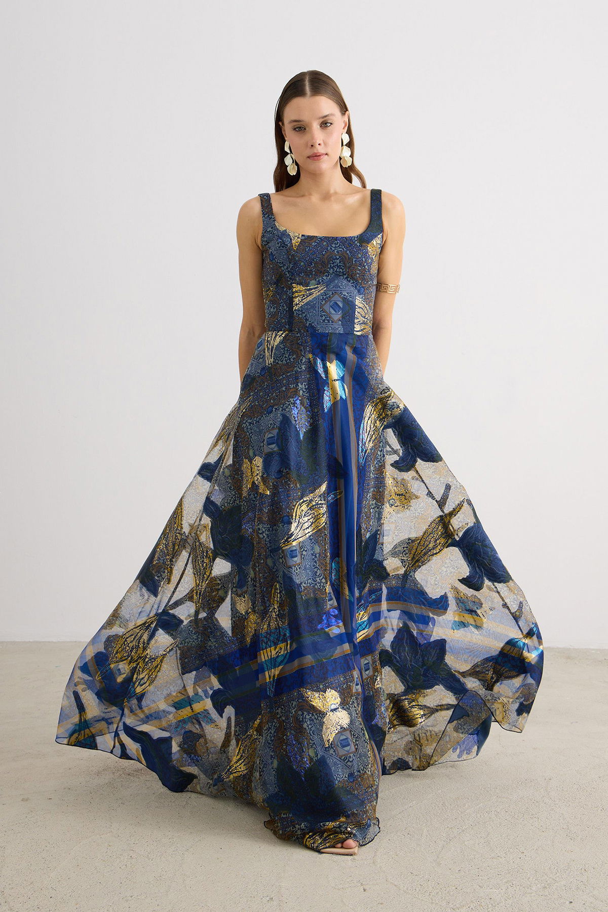 Carmen Kadın Kare Yaka Jakarlı Abiye Elbise 58605 Lacivert - 3