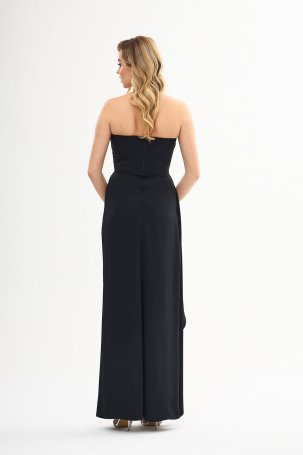 Carmen Kadın Krep Taş Baskılı Yırtmaçlı Uzun Nikah Elbisesi 58306 Siyah - 4