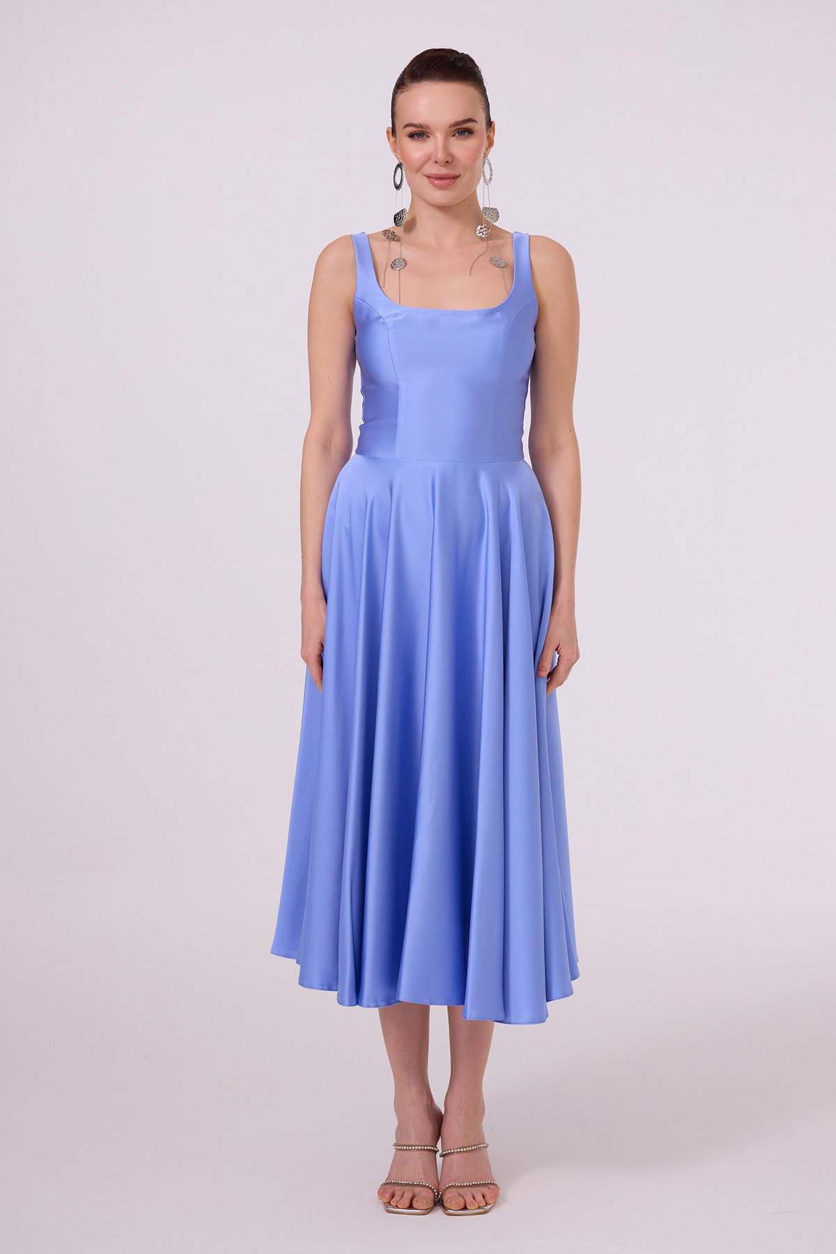 Carmen Kadın Sırt Dekolteli Midi Saten Abiye Elbise 58131 Indigo - 2