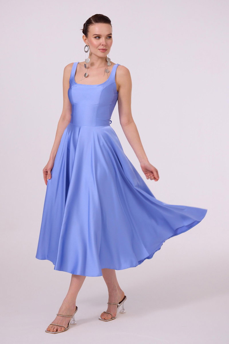 Carmen Kadın Sırt Dekolteli Midi Saten Abiye Elbise 58131 Indigo - 3