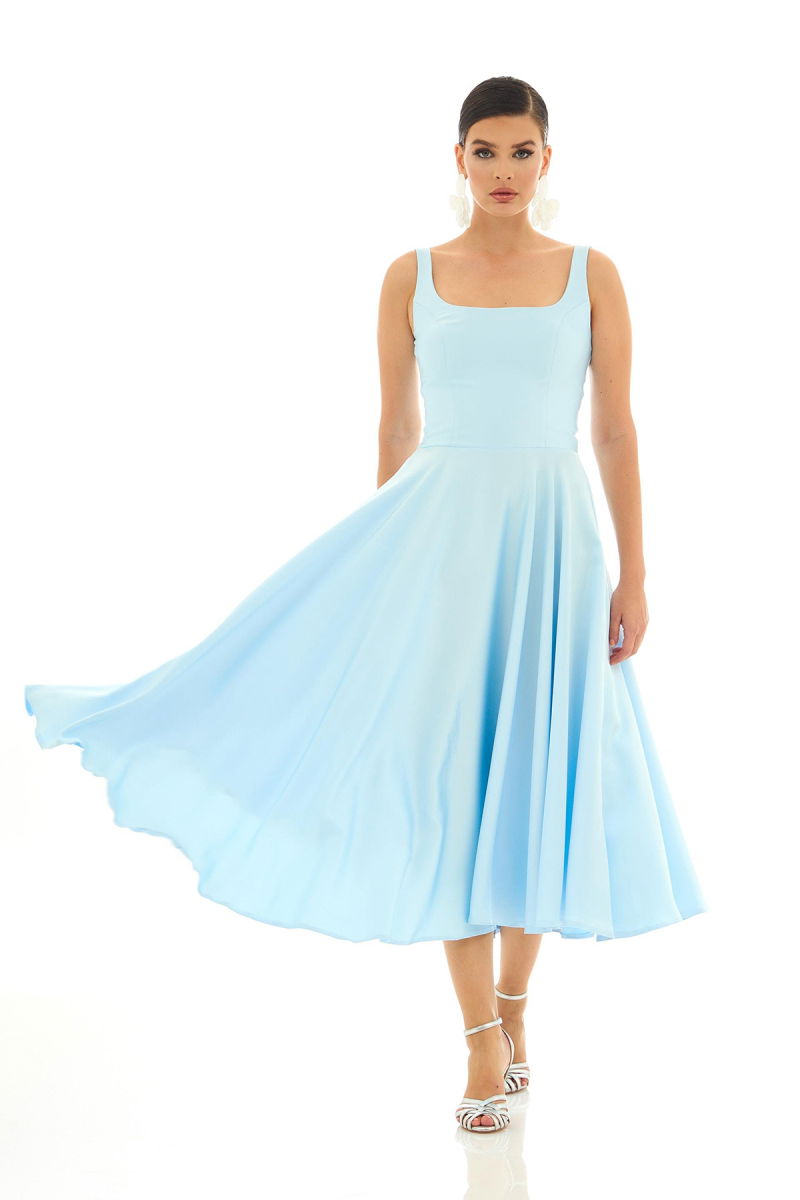 Carmen Kadın Sırt Dekolteli Midi Saten Abiye Elbise 58131 Mavi - Carmen