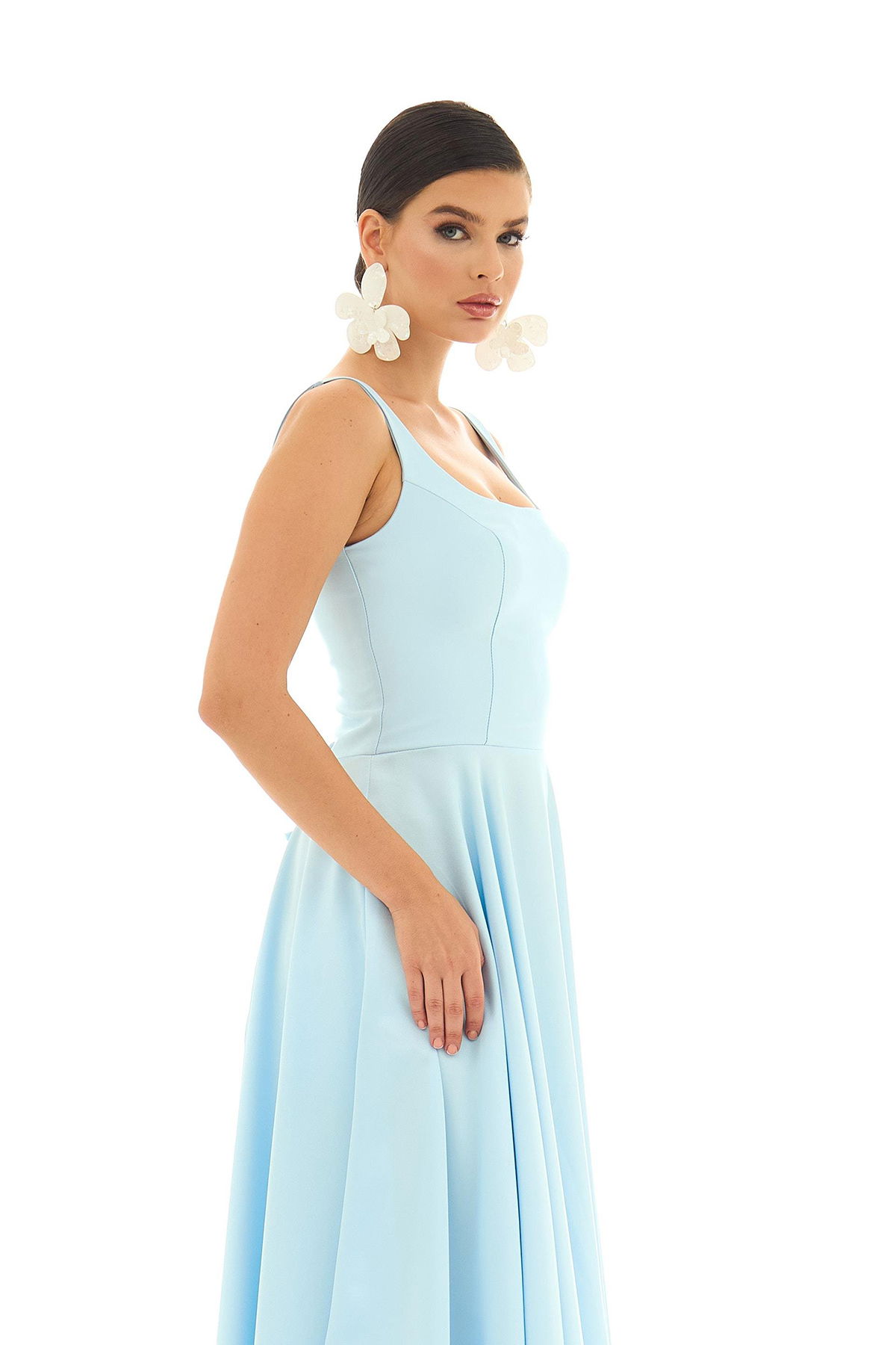 Carmen Kadın Sırt Dekolteli Midi Saten Abiye Elbise 58131 Mavi - 2