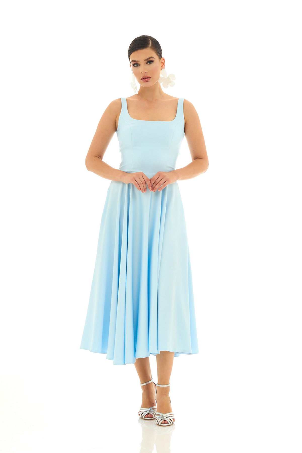 Carmen Kadın Sırt Dekolteli Midi Saten Abiye Elbise 58131 Mavi - 3