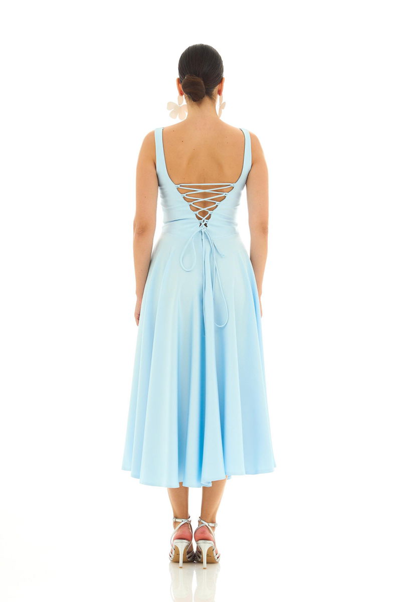 Carmen Kadın Sırt Dekolteli Midi Saten Abiye Elbise 58131 Mavi - 4