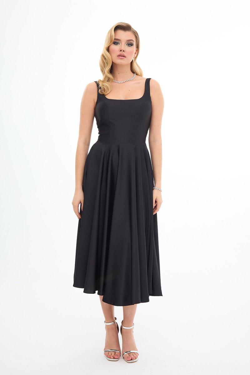 Carmen Kadın Sırt Dekolteli Midi Saten Abiye Elbise 58131 Siyah - Carmen