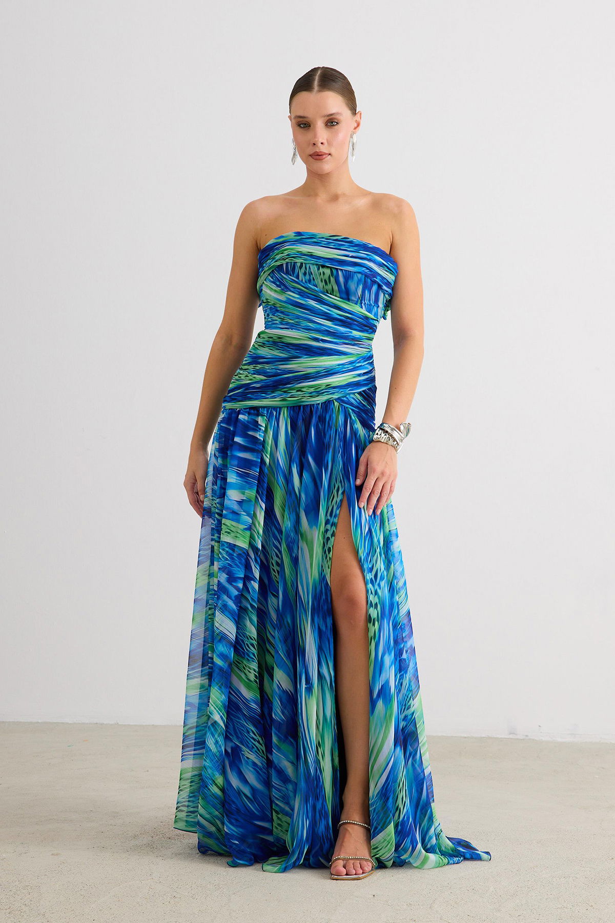 Carmen Kadın Straplez Empirme Abiye Elbise 58593 Saks - 1