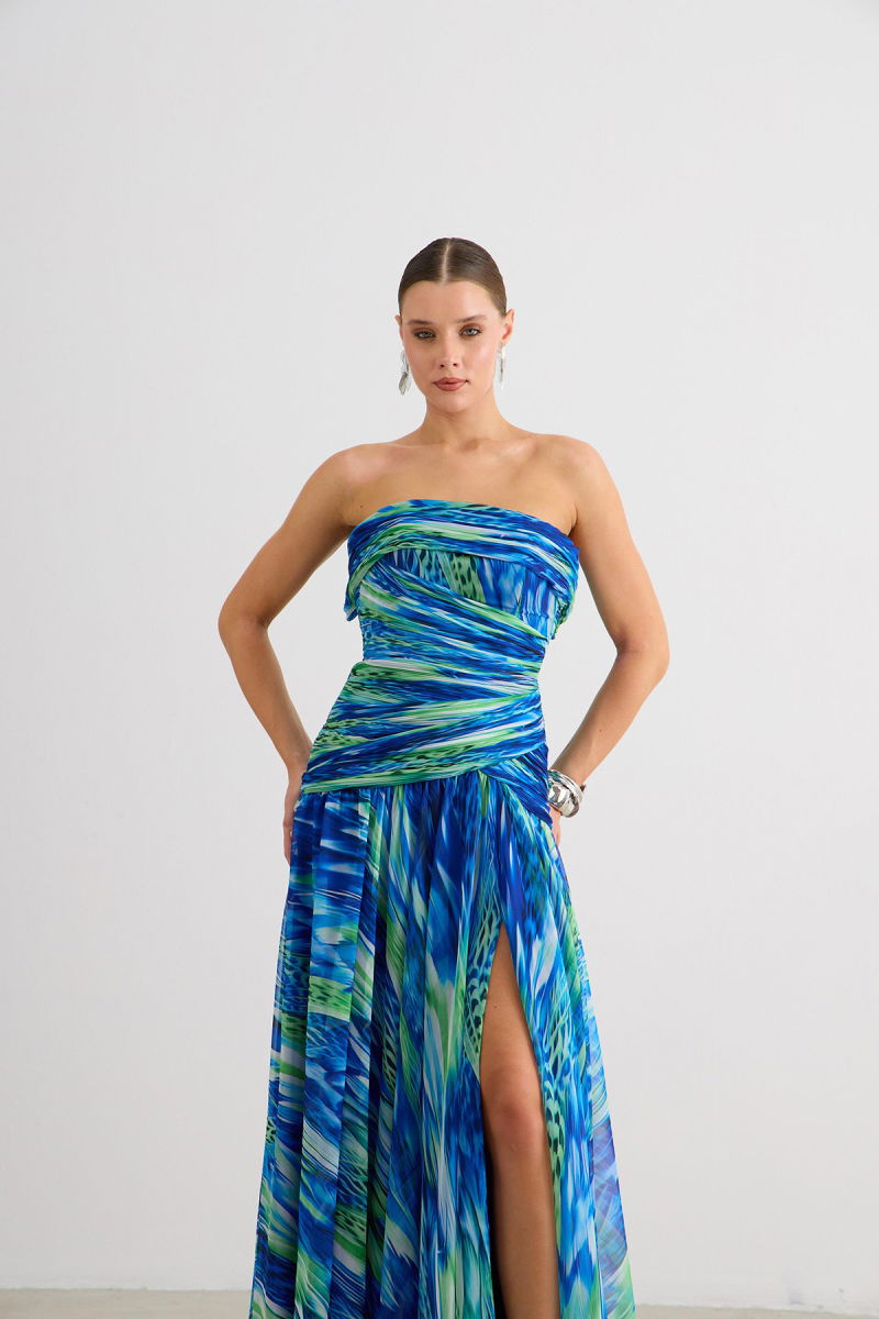 Carmen Kadın Straplez Empirme Abiye Elbise 58593 Saks - 2