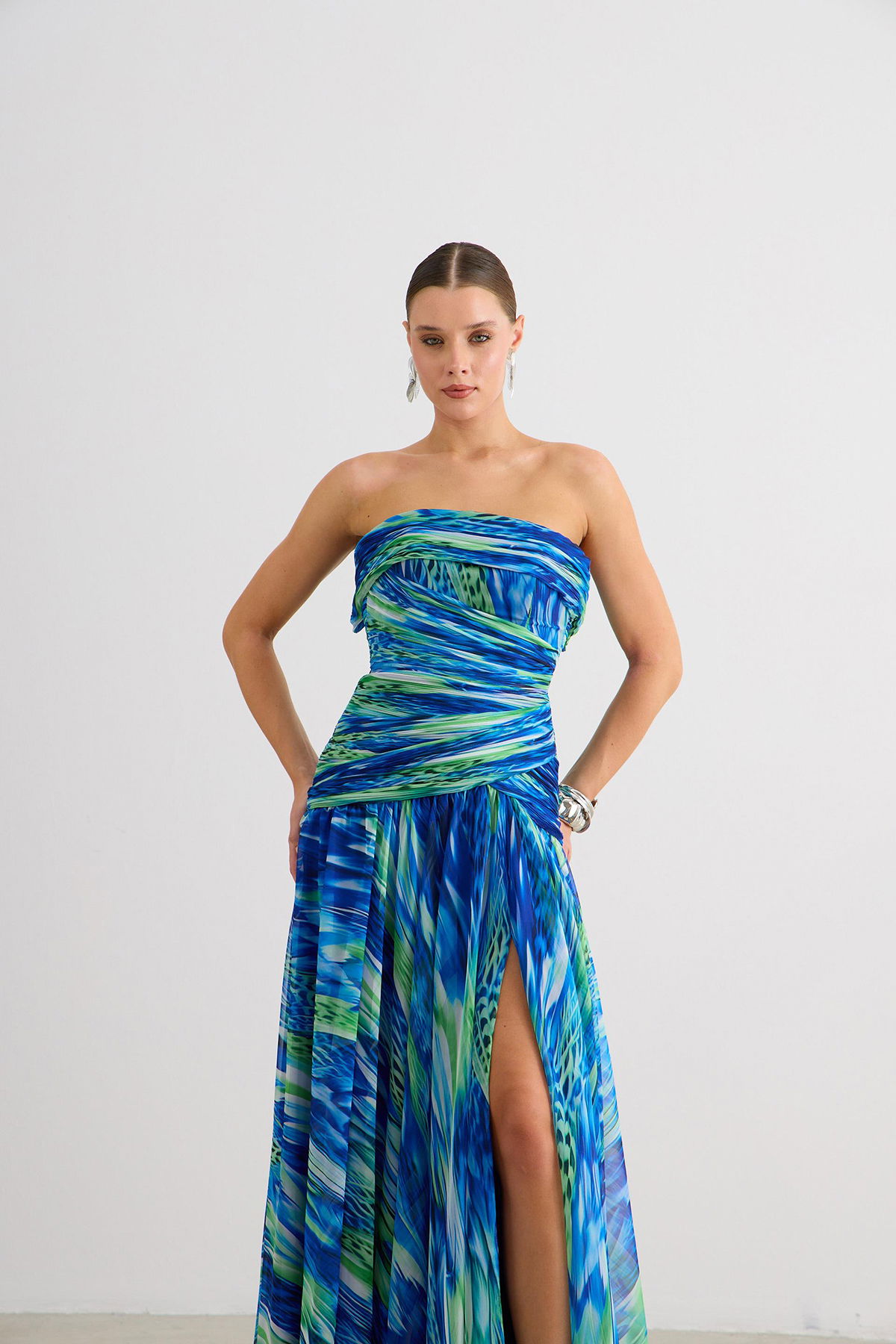 Carmen Kadın Straplez Empirme Abiye Elbise 58593 Saks - 2