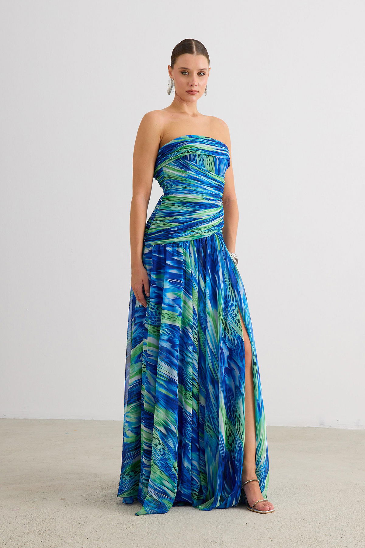 Carmen Kadın Straplez Empirme Abiye Elbise 58593 Saks - 3