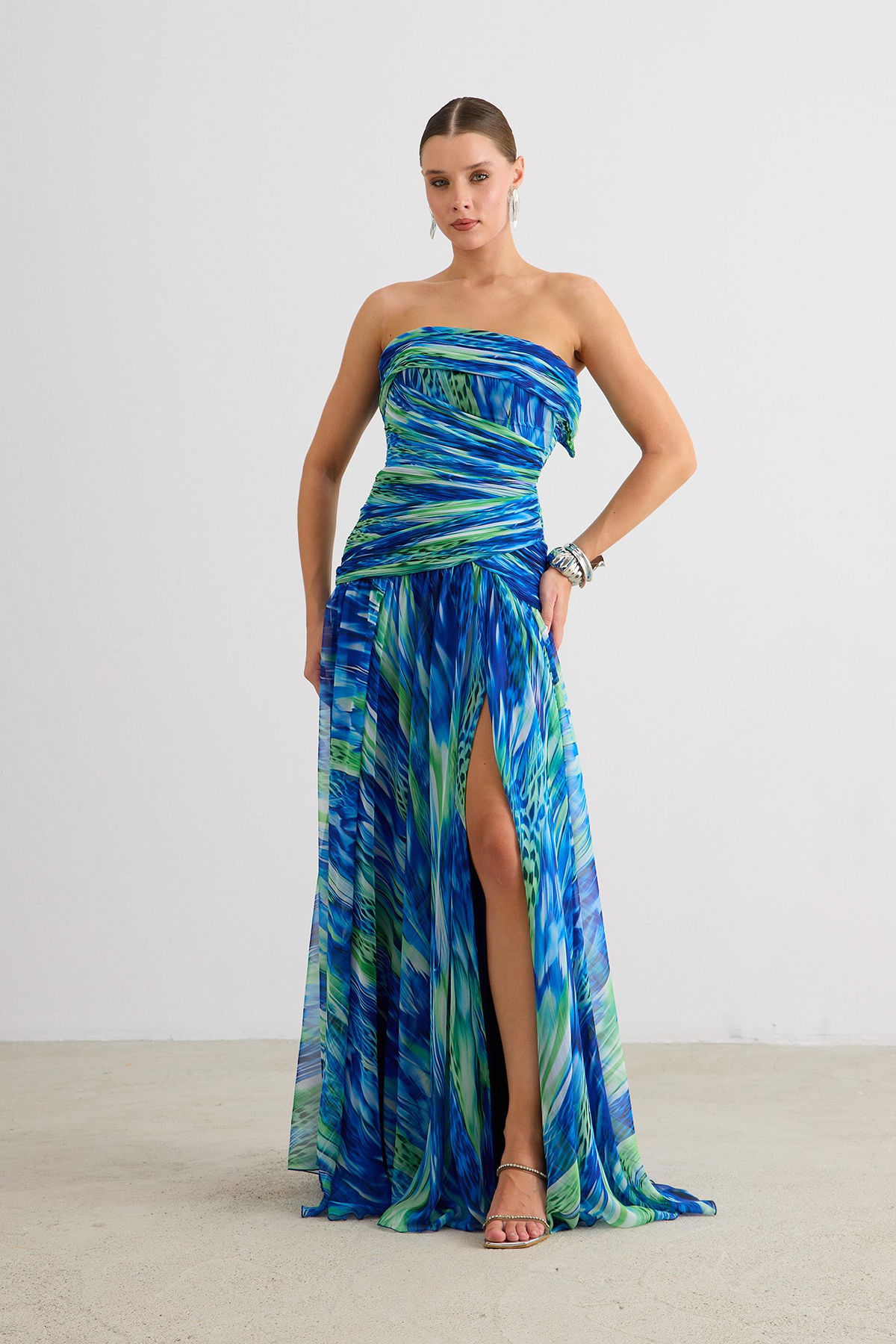 Carmen Kadın Straplez Empirme Abiye Elbise 58593 Saks - 4