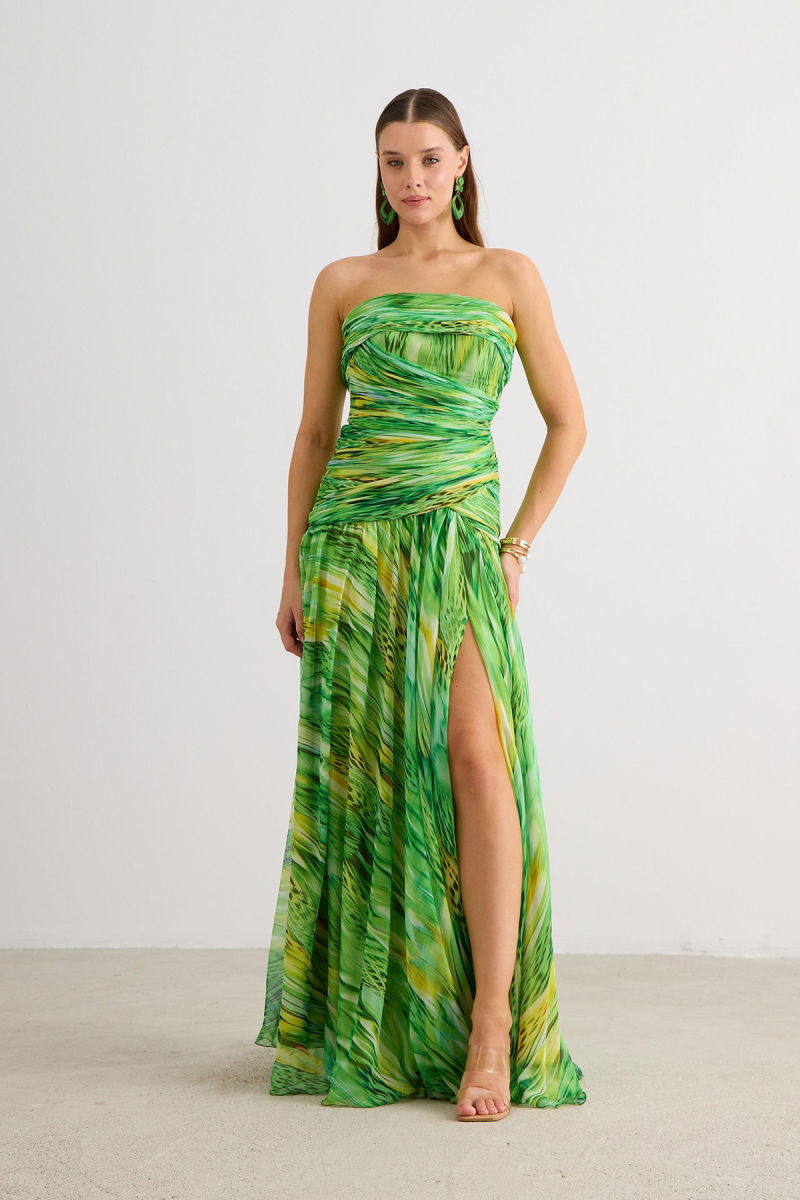 Carmen Kadın Straplez Empirme Abiye Elbise 58593 Yeşil - Carmen