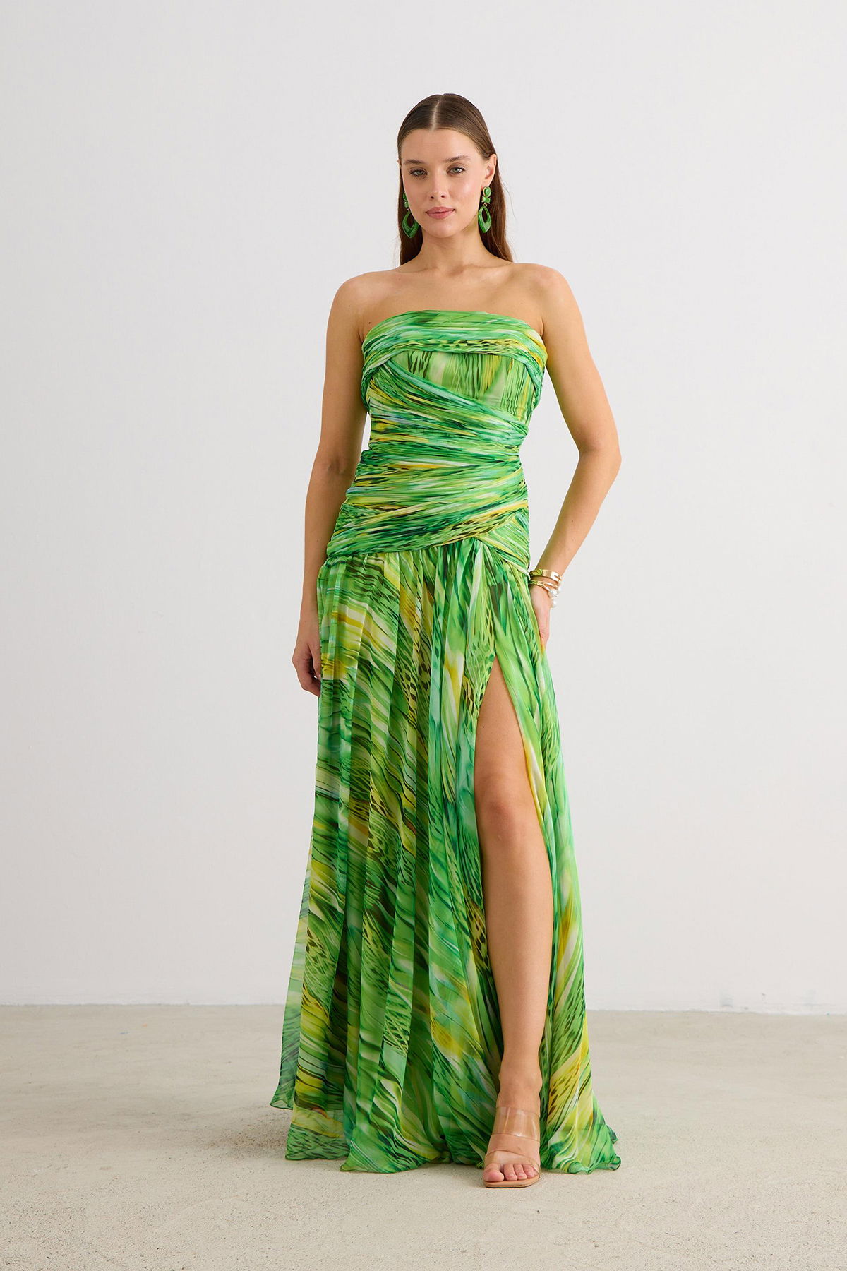 Carmen Kadın Straplez Empirme Abiye Elbise 58593 Yeşil - 1