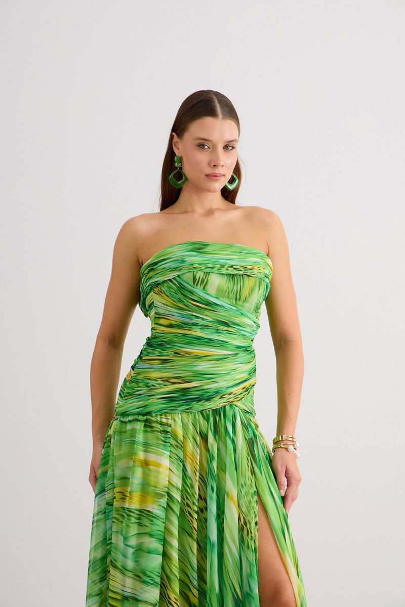 Carmen Kadın Straplez Empirme Abiye Elbise 58593 Yeşil - 2