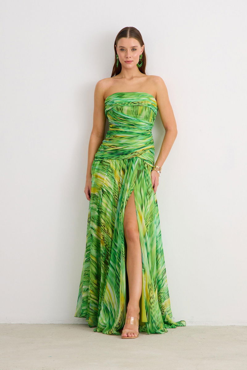 Carmen Kadın Straplez Empirme Abiye Elbise 58593 Yeşil - 3