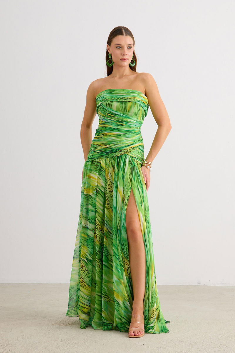 Carmen Kadın Straplez Empirme Abiye Elbise 58593 Yeşil - 4