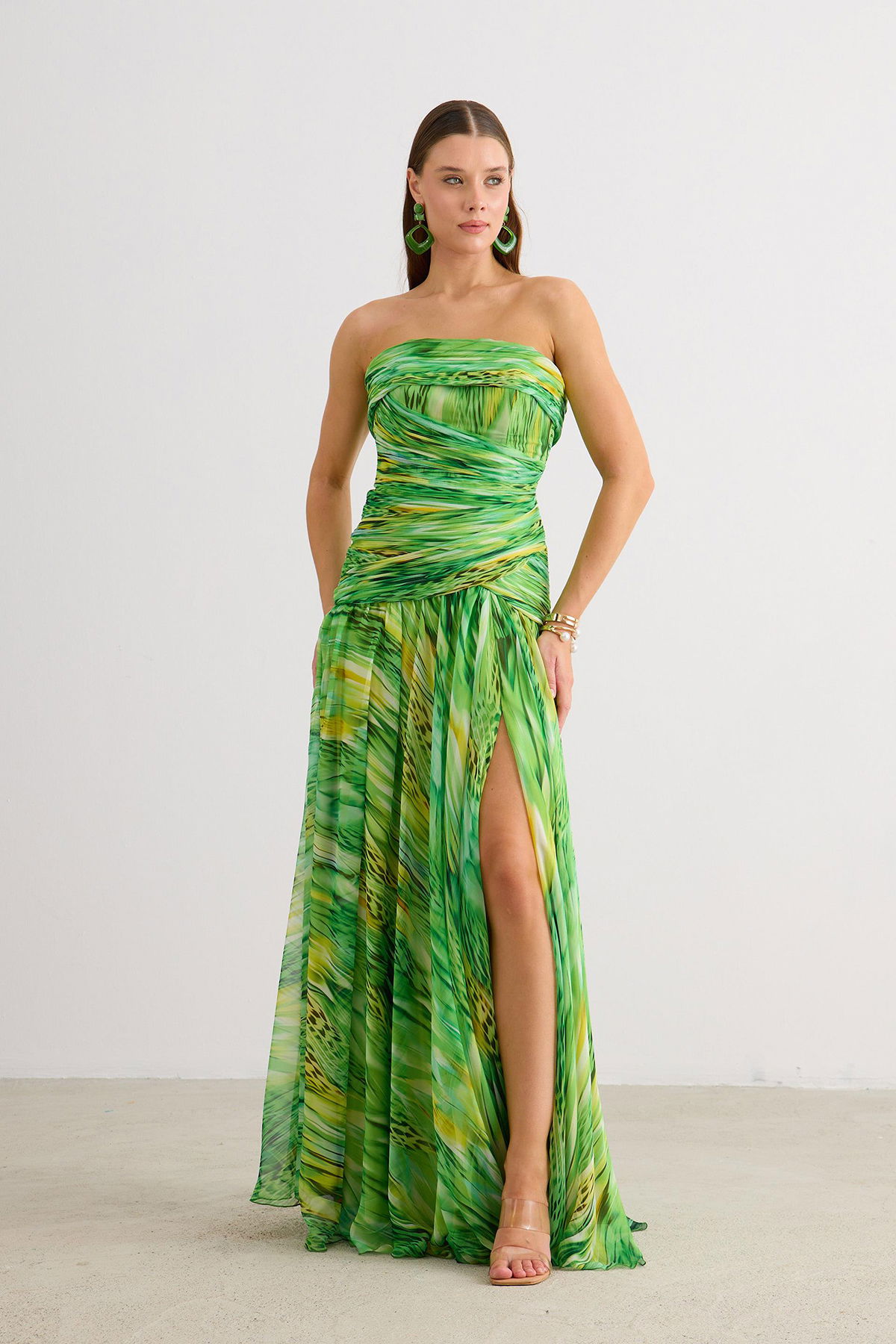 Carmen Kadın Straplez Empirme Abiye Elbise 58593 Yeşil - 4