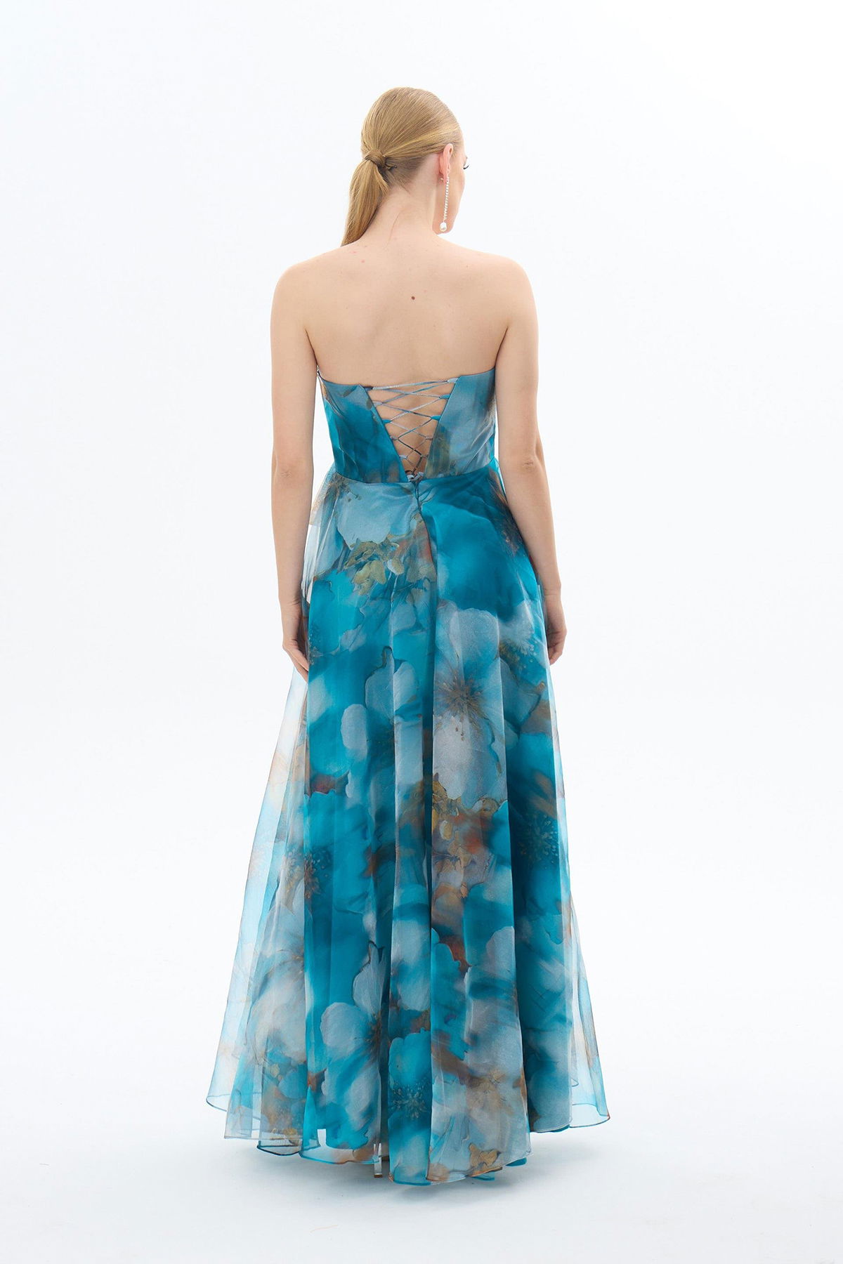 Carmen Kadın Straplez Empirme Şifon Abiye Elbise 58421 Petrol - 4