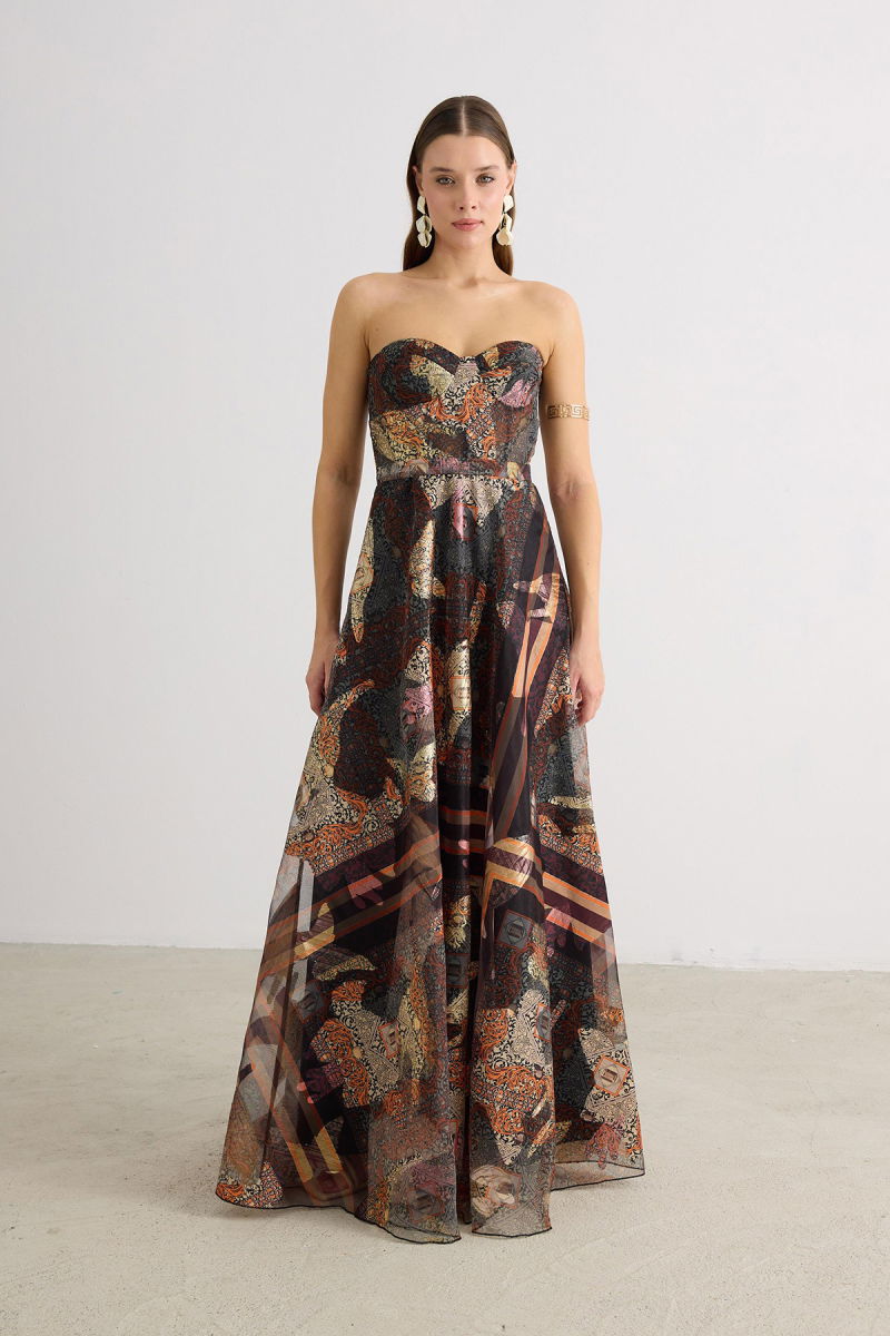 Carmen Kadın Straplez Jakarlı Abiye Elbise 58606 Kahverengi - Carmen