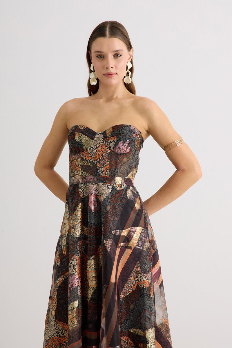 Carmen Kadın Straplez Jakarlı Abiye Elbise 58606 Kahverengi - 2