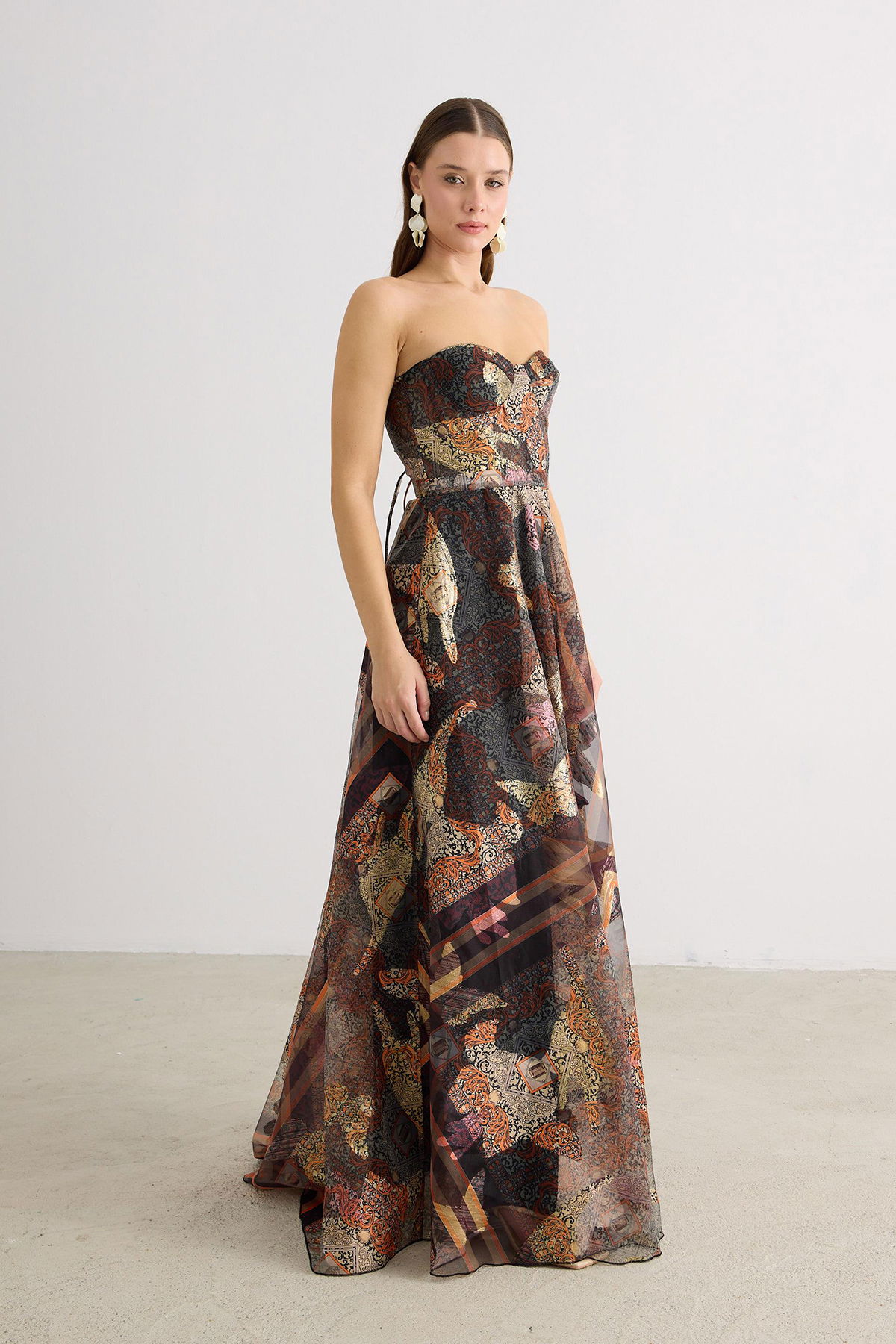 Carmen Kadın Straplez Jakarlı Abiye Elbise 58606 Kahverengi - 3