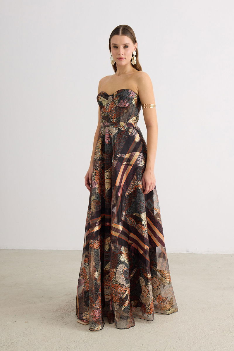 Carmen Kadın Straplez Jakarlı Abiye Elbise 58606 Kahverengi - 4