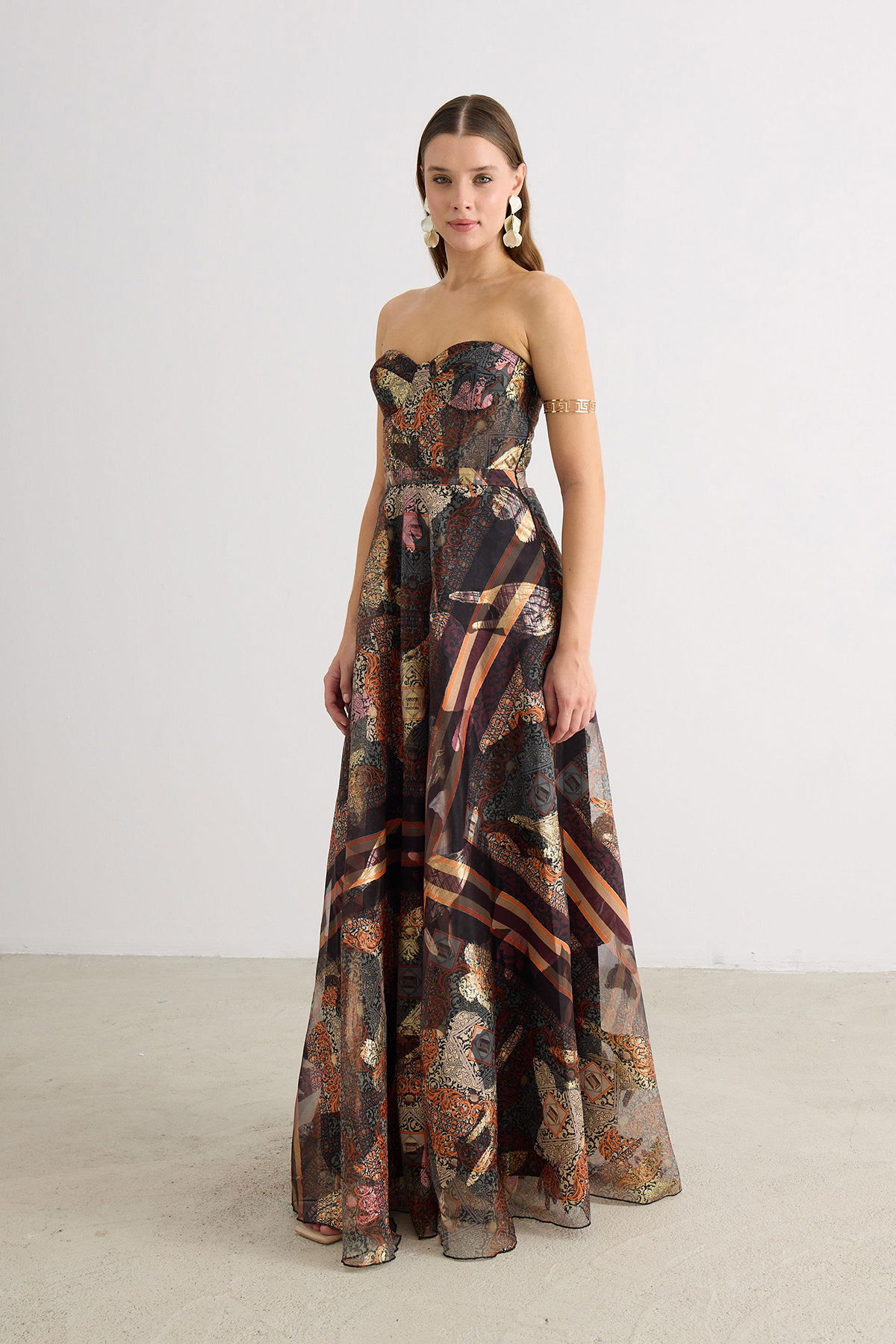 Carmen Kadın Straplez Jakarlı Abiye Elbise 58606 Kahverengi - 4