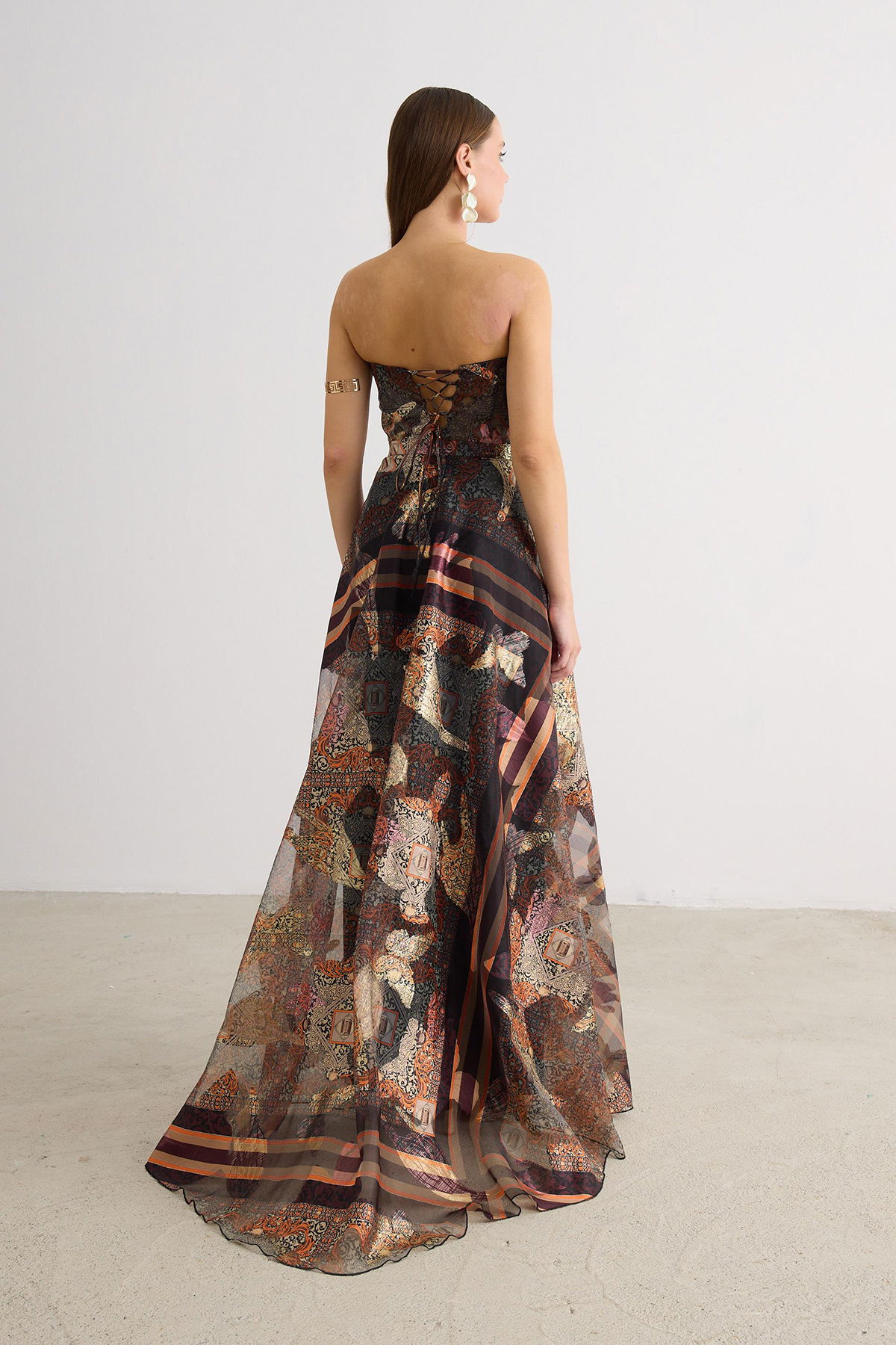 Carmen Kadın Straplez Jakarlı Abiye Elbise 58606 Kahverengi - 5