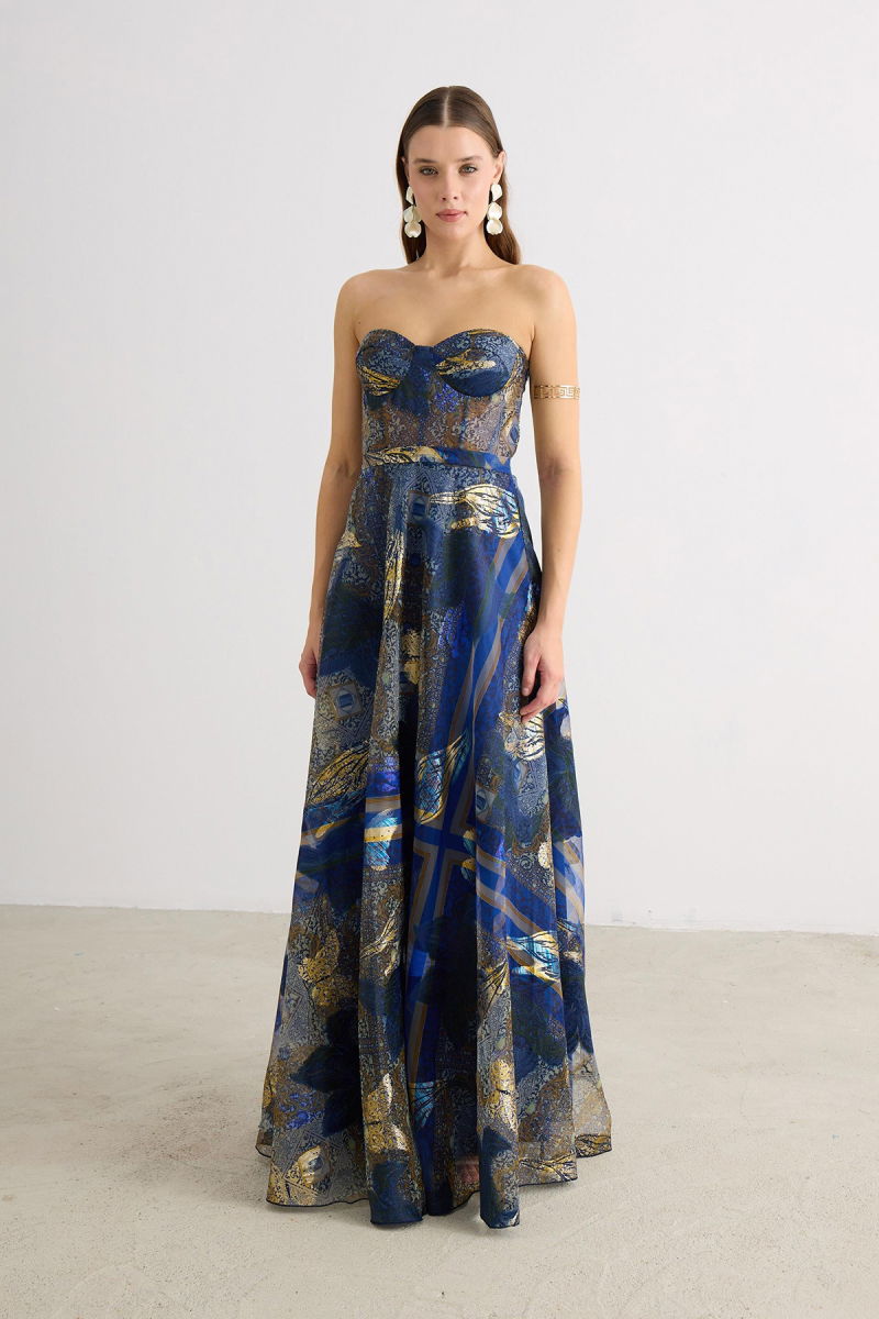 Carmen Kadın Straplez Jakarlı Abiye Elbise 58606 Lacivert - Carmen