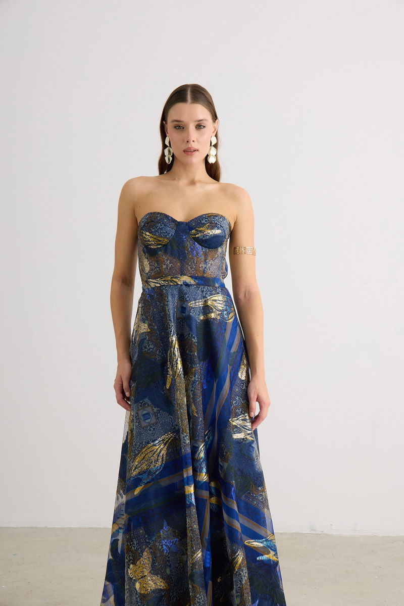 Carmen Kadın Straplez Jakarlı Abiye Elbise 58606 Lacivert - 2