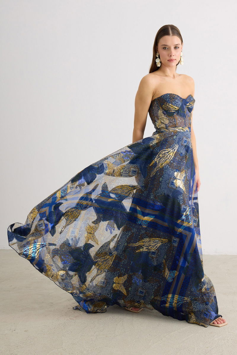 Carmen Kadın Straplez Jakarlı Abiye Elbise 58606 Lacivert - 3