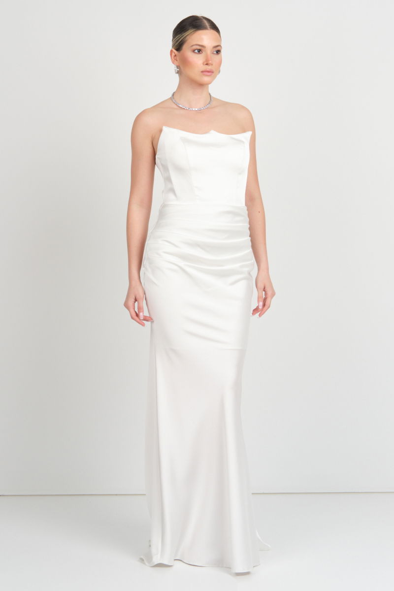 Carmen Kadın Straplez Maxi Boy Abiye Elbise 58565 Beyaz - 1