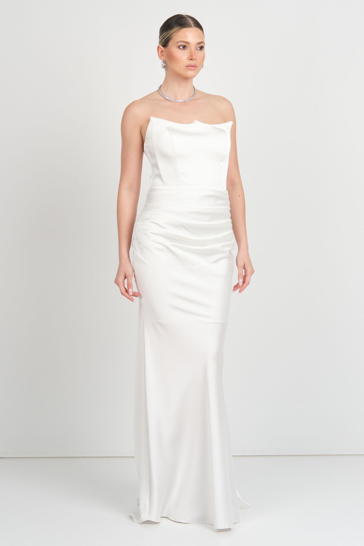 Carmen Kadın Straplez Maxi Boy Abiye Elbise 58565 Beyaz - 1