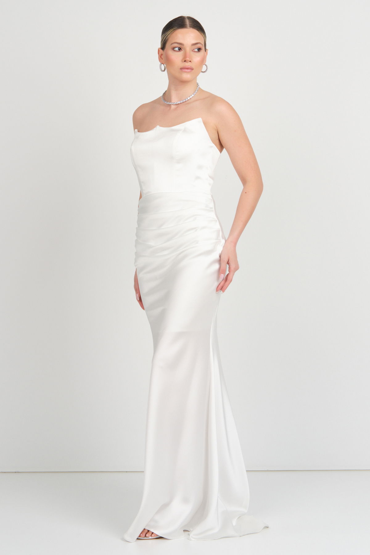 Carmen Kadın Straplez Maxi Boy Abiye Elbise 58565 Beyaz - 3