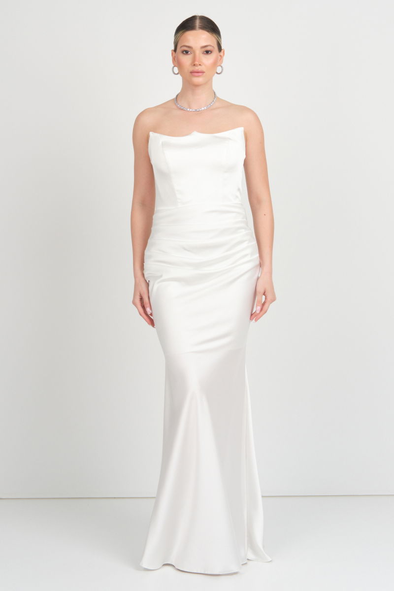 Carmen Kadın Straplez Maxi Boy Abiye Elbise 58565 Beyaz - 4