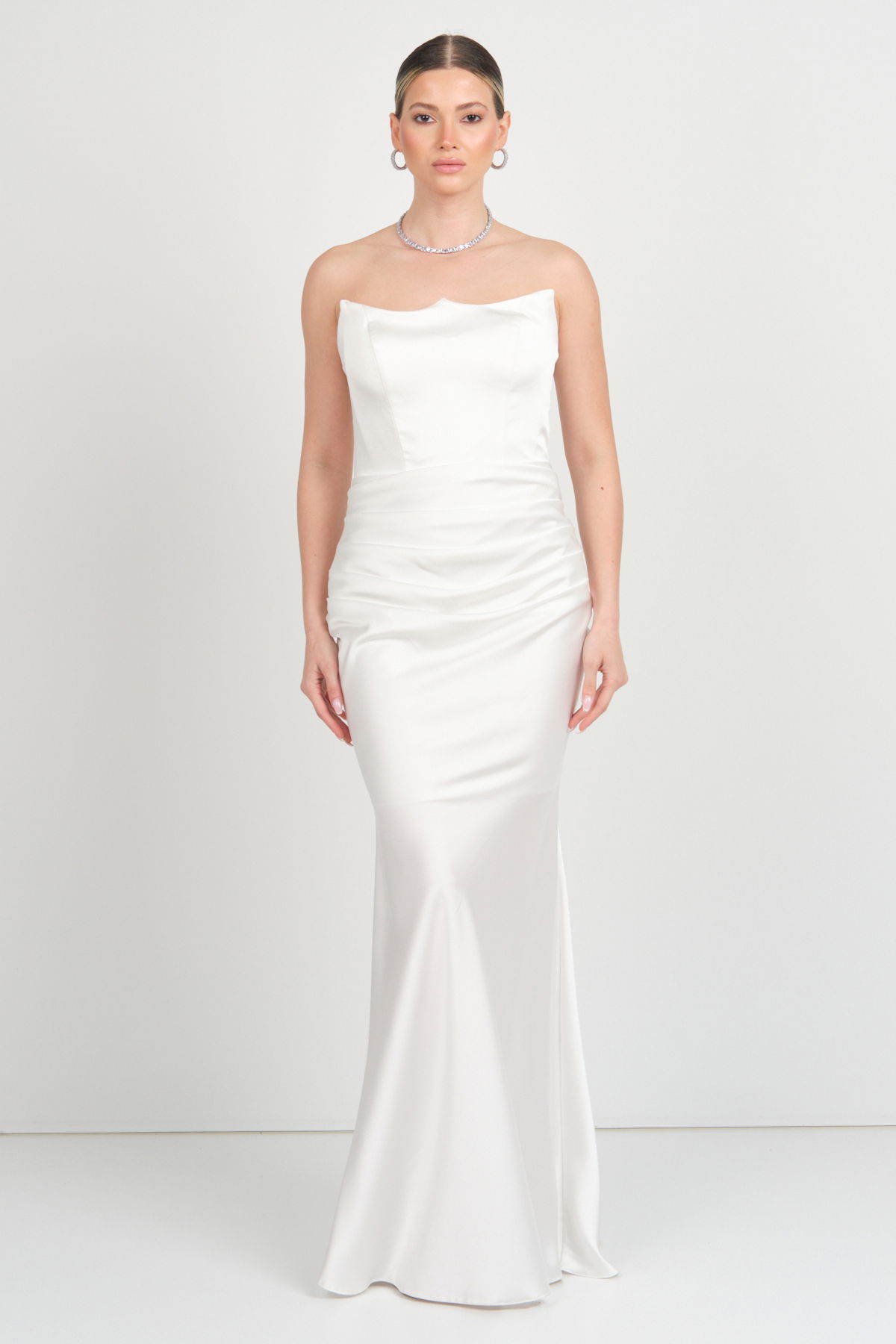 Carmen Kadın Straplez Maxi Boy Abiye Elbise 58565 Beyaz - 4