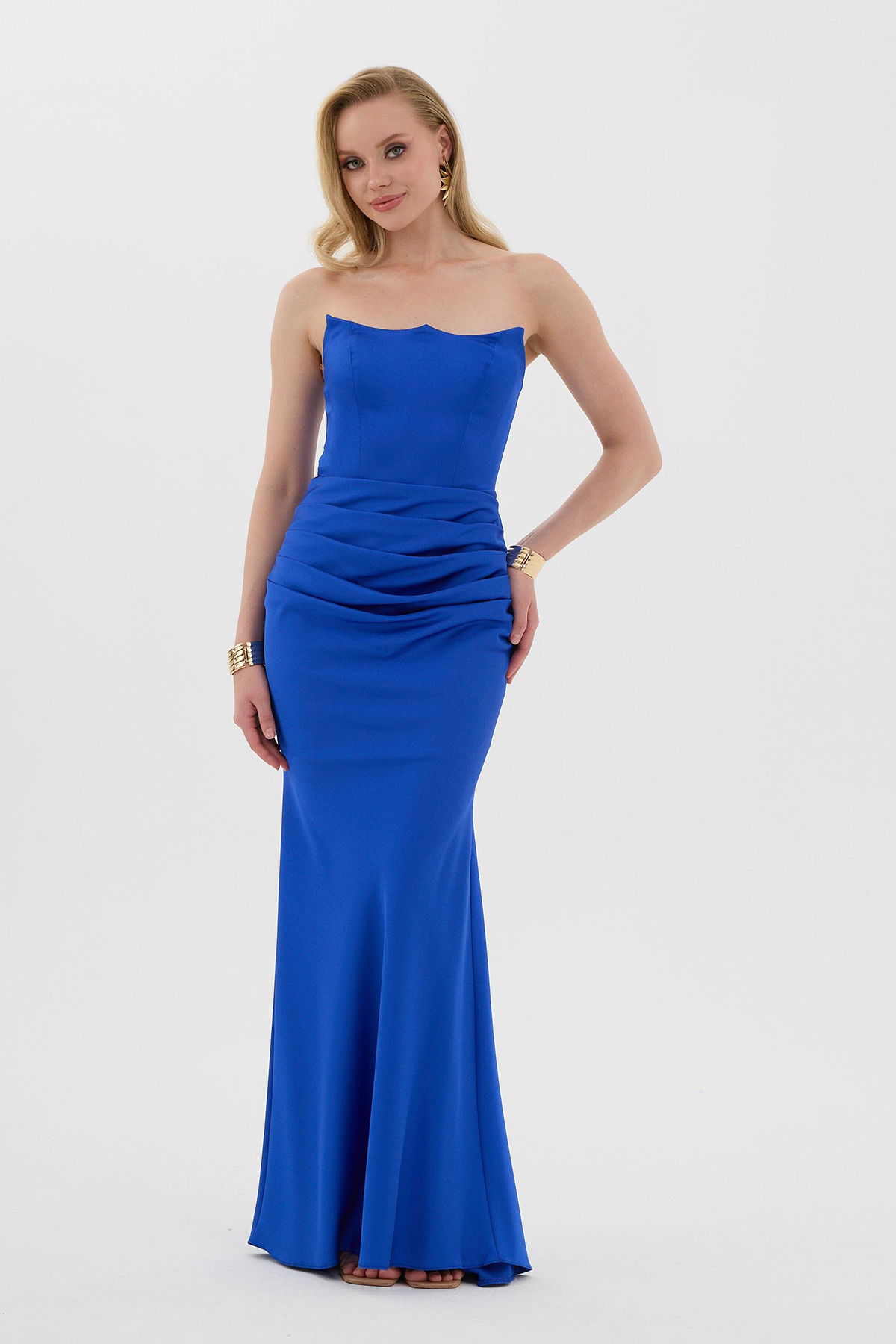 Carmen Kadın Straplez Maxi Boy Abiye Elbise 58565 Saks - 1
